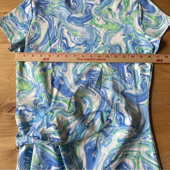 J MCLAUGHLIN ELORA DRESS M WATERCOLOR COASTAL CATALINA CLOTH RUCHED SUMMER CHIC - Picture 9 of 13